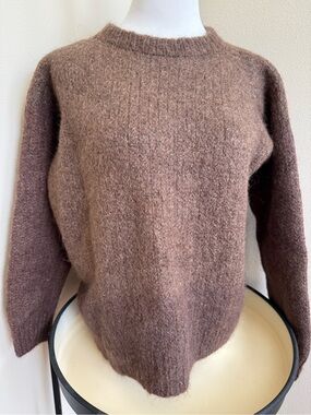 Vintage Cozy Women's Brown hand knit wool Crewneck Sweater